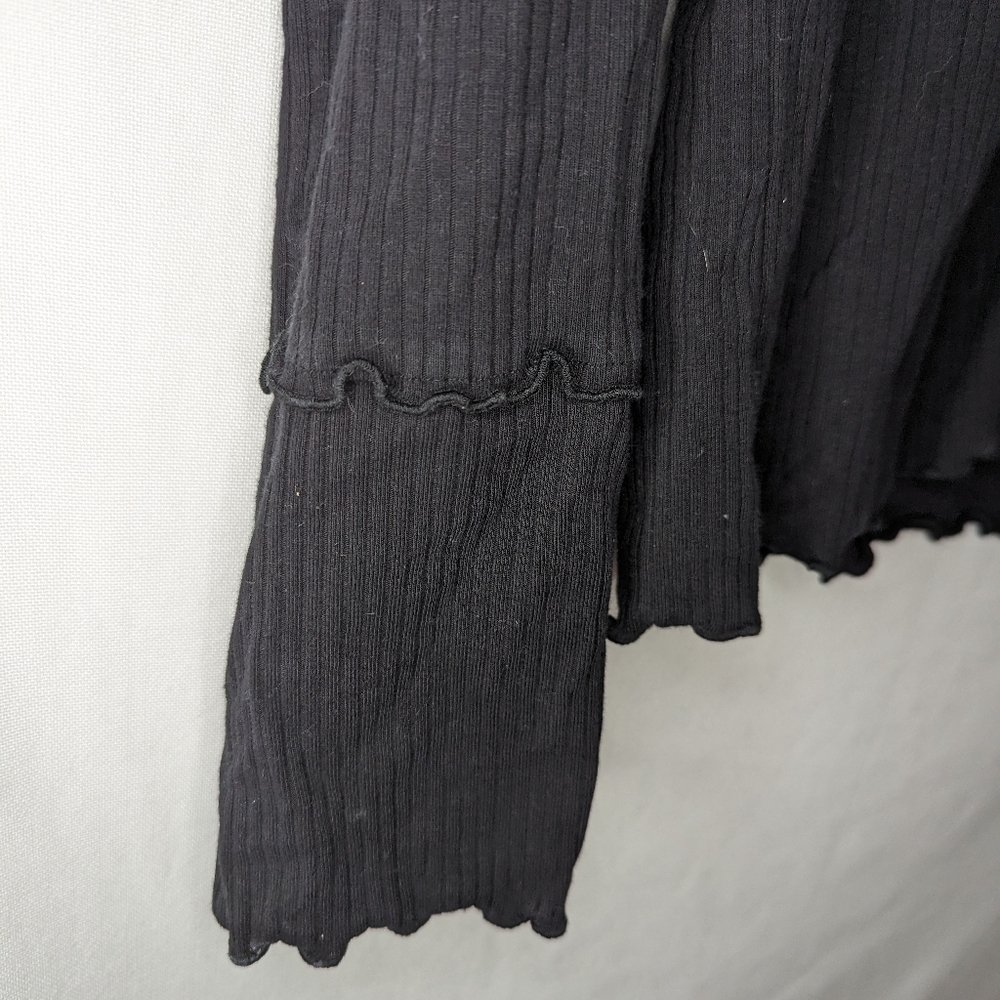 Soft Focus Black Ribbed Collared Ruffled Button Cardigan Size XL - Picture 6 of 13
